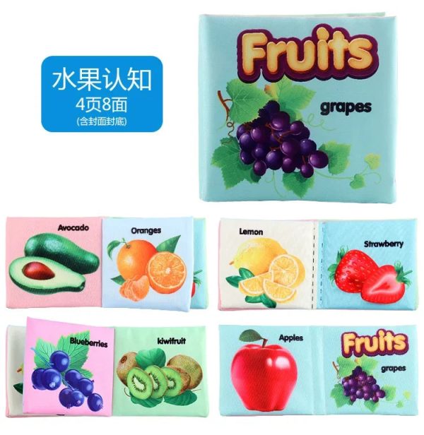 0-12Monthes Baby Cloth Book Fruits Animals Cognize Puzzle Book Infant Kids Early Learning Educational Fabric Books Toys