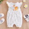 Newborn Infant Cute Cartoon Animal Printed Cotton Comfy Romper, Ruffled Sleeve Crew Neck Jumpsuit For Baby Girls, Summer Clothes