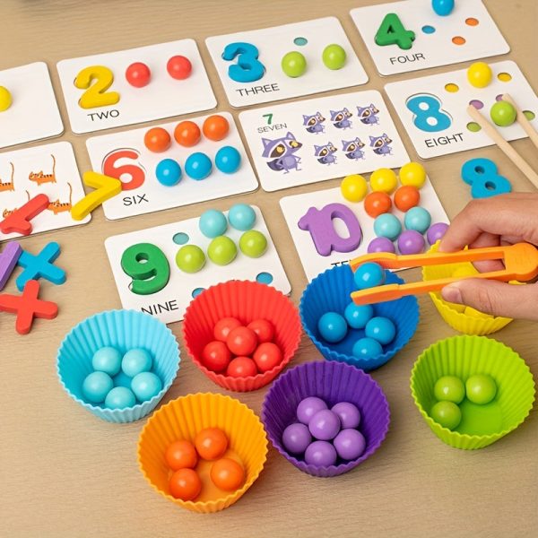 1 Set Of Montessori Math Teaching AIDS Baby Number Cognition Matching Puzzle Benefit Intelligence Clip Beads Children's Fine Action Toys