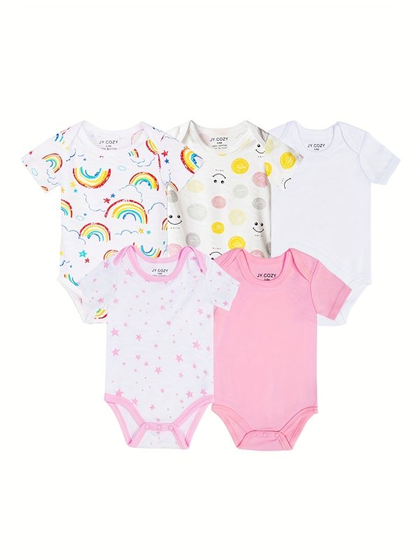 5-Piece Adorable Baby Girls Cotton Romper Set - Perfect for Newborns!
