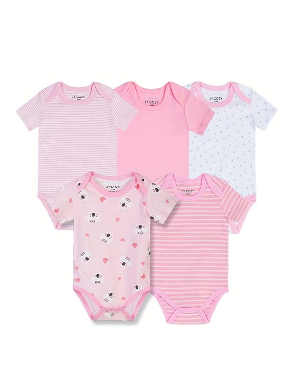 5-Piece Adorable Baby Girls Cotton Romper Set - Perfect for Newborns!