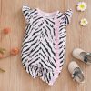 Newborn Infant Cute Cartoon Animal Printed Cotton Comfy Romper, Ruffled Sleeve Crew Neck Jumpsuit For Baby Girls, Summer Clothes