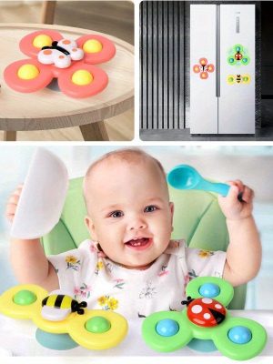 3pcs/set Educational Baby Bath Toys - Suction Cup Spinner Rattles with Cartoon Characters - Fun and Stimulating for Boys and Girls