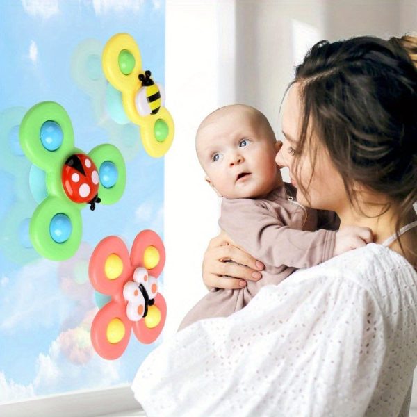 3pcs/set Educational Baby Bath Toys - Suction Cup Spinner Rattles with Cartoon Characters - Fun and Stimulating for Boys and Girls