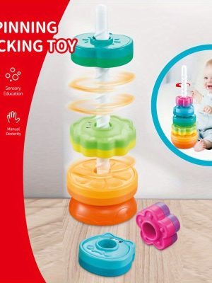 New Rotating Rainbow Rotating Music Stacking Music Baby Infant Color Shape Cognition Early Education Puzzle Development Intelligence Sleeve Circle Children's Toys For Boys And Girls