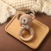 Baby Beech Wooden Pure Cotton Crochet Ringing Bell, Brown Bear Ring Wooden Baby Gym Montessori Toy Halloween Easter Gift