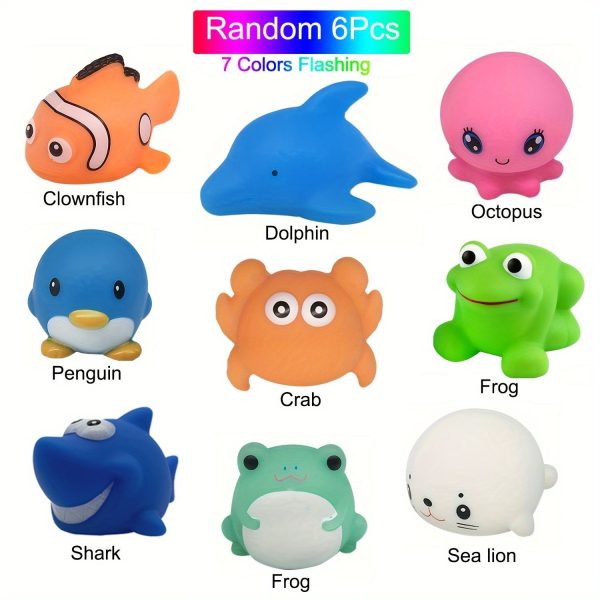 1ff3a04c-f593-415e-aab0-12dc197a6e54.jpg 6 pcs Color Changing Light Up Bath Toys for Kids - Fun Floating Rubber Toys for Bathtub and Shower Games - Perfect for Toddlers and Children
