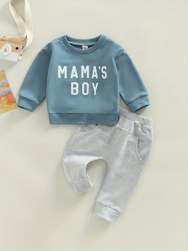 "Adorable Baby Boys ""MAMA'S BOY"" Outfit - Long Sleeve Sweatshirt and Trousers Set"