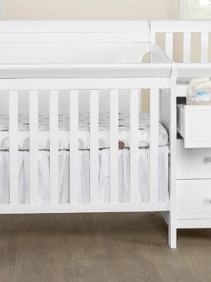 2023 New 4-in-1 Mini Convertible Crib and Changer in White,Non-Toxic Finish, New Zealand Pinewood