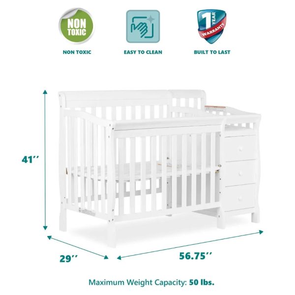 2023-New-4-in-1-Mini-Convertible-Crib-and-Changer-in-White-Non-Toxic-Finish-New_2fa76a9d-a1e9-457c-9d21-798ebc90da78.jpg 2023 New 4-in-1 Mini Convertible Crib and Changer in White,Non-Toxic Finish, New Zealand Pinewood