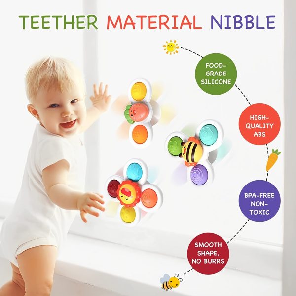 3-Pack Suction Cup Spinner Toys - Sensory & Early Education Toys for Babies & Toddlers - Perfect Birthday Gifts for Boys & Girls!
