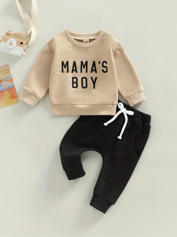 "Adorable Baby Boys ""MAMA'S BOY"" Outfit - Long Sleeve Sweatshirt and Trousers Set"