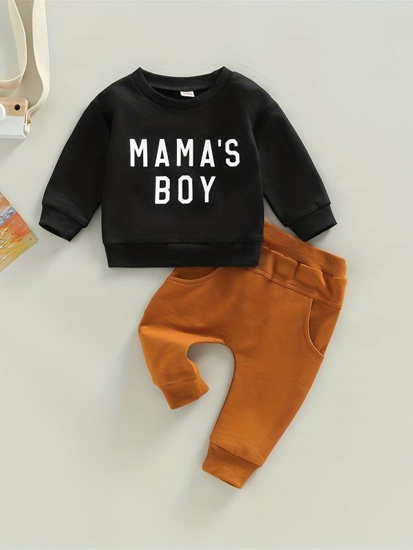 "Adorable Baby Boys ""MAMA'S BOY"" Outfit - Long Sleeve Sweatshirt and Trousers Set"