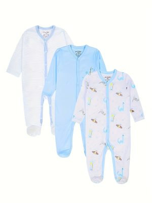 Baby Boy's Long Sleeve Cotton Rompers Three-piece Set, Pregnancy Gift