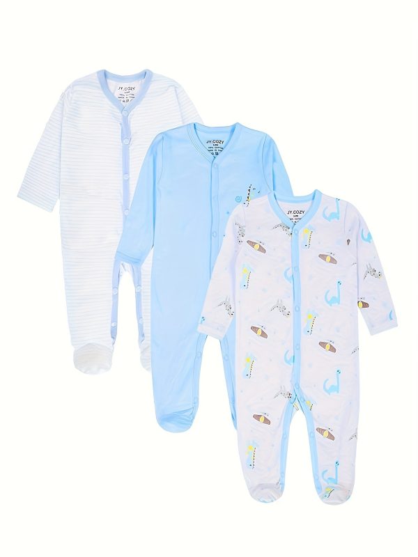 Baby Boy's Long Sleeve Cotton Rompers Three-piece Set, Pregnancy Gift