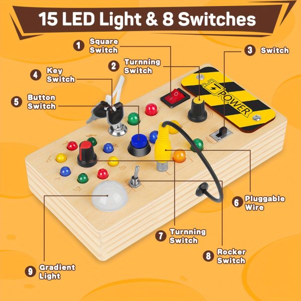 3ff23b5b597f491e9bd1a9839bf1856a.jpg 1pc Sensory Toy, Montessori Busy Board, LED Light Switch Sensory Toy, Travel Toy, Christmas, Thanksgiving Day Gift Easter Gift
