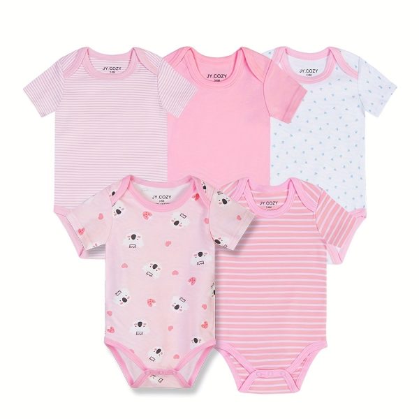 5-Piece Adorable Baby Girls Cotton Romper Set - Perfect for Newborns!
