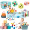 6 In 1 Baby Toys, Montessori Toy Soft Building Blocks Stacking Ring Infant Teething Toy Pull String Toy, Suction Cup Spinner Toy Eggs Color Matching Game Shape Sorter Sensory Bin