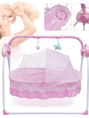 5 Gears Adjustable Baby Crib Cradle Electric Auto-Swing Rocking Bassinet Timer Bluetooth Nursery Furniture + Mat