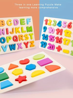 Three-in-one Preschool Puzzle Set, Children Learn Alphabets, Numbers, Shapes, Colors, Cognition, Early Education, Montessori Toys, Developing Baby Intelligence, Educational Puzzle, Puzzle Toys