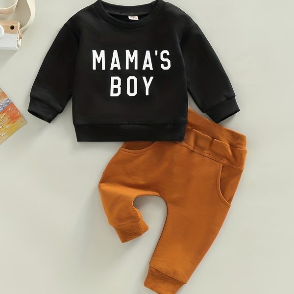 "Adorable Baby Boys ""MAMA'S BOY"" Outfit - Long Sleeve Sweatshirt and Trousers Set"