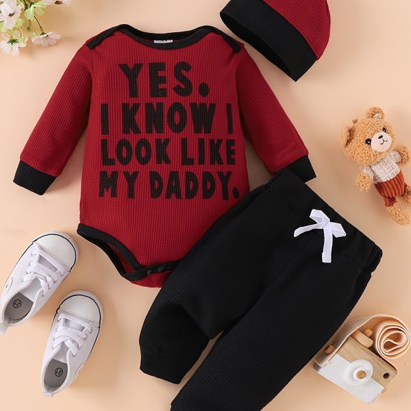 Waffle Bear Embroidery Cute Outfit Toddler Baby Boys Clothes Long Sleeve Triangle Romper +Casual Trousers + Hat Set For Fall Winter