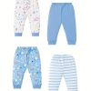 4 Sets Baby's Cartoon Pattern Short Sleeve Set, Onesie & Hat & Pants, Baby Boy's Clothing