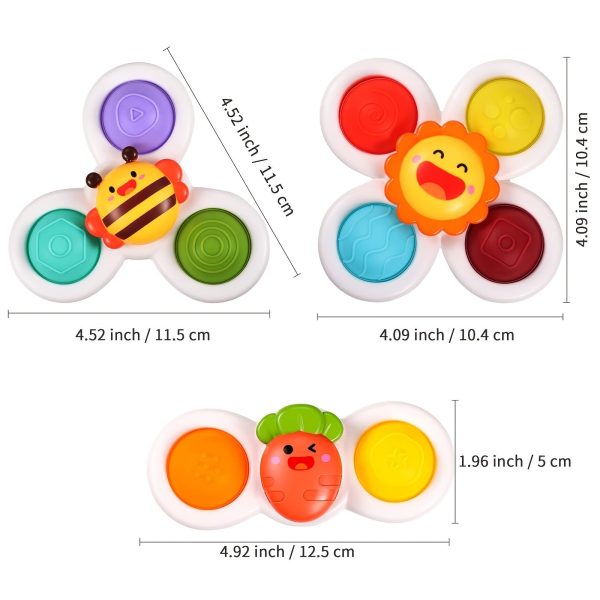 3-Pack Suction Cup Spinner Toys - Sensory & Early Education Toys for Babies & Toddlers - Perfect Birthday Gifts for Boys & Girls!