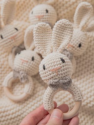 Adorable Crochet Rabbit Rattle with Built-in Bells for Soothing Sounds and Stimulating Baby's Senses