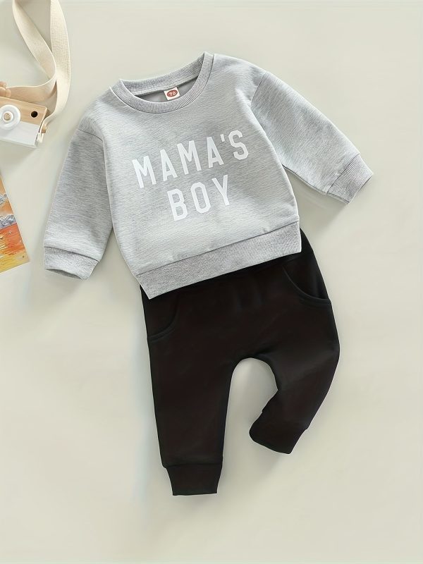 "Adorable Baby Boys ""MAMA'S BOY"" Outfit - Long Sleeve Sweatshirt and Trousers Set"