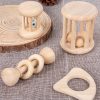 4 pieces Montessori Wooden Baby Rattle Set - Natural Teething Ring and Geometric Grab Toy - Perfect Gift for Infants and Toddlers on Christmas, Halloween, and Thanksgiving