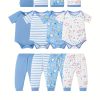 4 Sets Baby's Cartoon Pattern Short Sleeve Set, Onesie & Hat & Pants, Baby Boy's Clothing