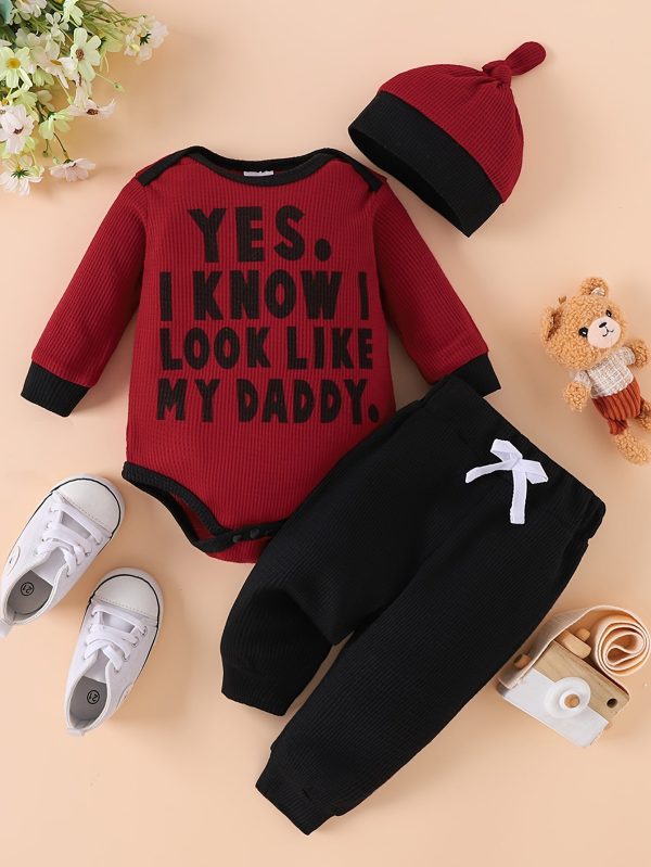 Waffle Bear Embroidery Cute Outfit Toddler Baby Boys Clothes Long Sleeve Triangle Romper +Casual Trousers + Hat Set For Fall Winter