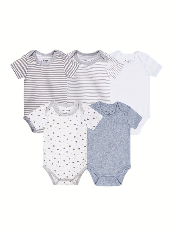 5-Piece Adorable Baby Girls Cotton Romper Set - Perfect for Newborns!