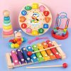 Five-in-one Baby And Toddler Early Education Toy Set, Clock Recognition Beaded Winding Beads Stacking Tower Eight-tone Xyiophone Twist Insect Montessori Early Education Activity Toy