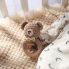 Baby Beech Wooden Pure Cotton Crochet Ringing Bell, Brown Bear Ring Wooden Baby Gym Montessori Toy Halloween Easter Gift