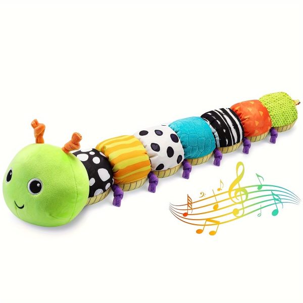 7e004197660f1ad47a00edb81c9642e5.jpg 1 pc Musical Caterpillar Soft Toy for Newborn Boys and Girls - Multi-Sensory, Crinkle, Rattle, Textures - Perfect for Tummy Time