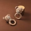 Baby Beech Wooden Pure Cotton Crochet Ringing Bell, Brown Bear Ring Wooden Baby Gym Montessori Toy Halloween Easter Gift