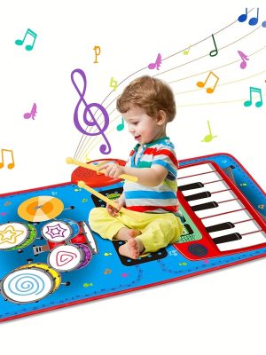 2 In 1 Musical Toys, Toddler Piano & Drum Mat With 2 Sticks, Musical Mats-Piano Keyboard & Drum, Learning Floor Blanket, Birthday Gifts For 1 2 3 Year Old Boys & Girls Baby Toys