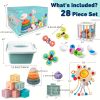 6 In 1 Baby Toys, Montessori Toy Soft Building Blocks Stacking Ring Infant Teething Toy Pull String Toy, Suction Cup Spinner Toy Eggs Color Matching Game Shape Sorter Sensory Bin