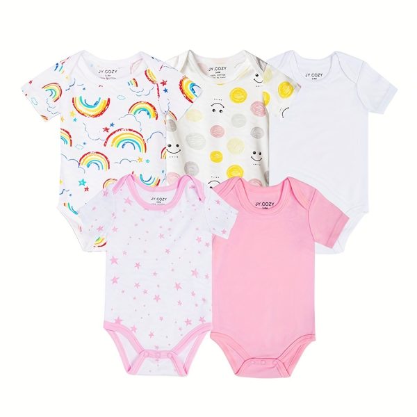 5-Piece Adorable Baby Girls Cotton Romper Set - Perfect for Newborns!