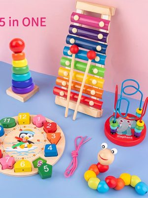 Engage In Educational Toys For Babies And Children: Winding Beads, Building Blocks, Musical Percussion And More, Gifts For Christmas And Halloween, 5 In 1 Children's Toys