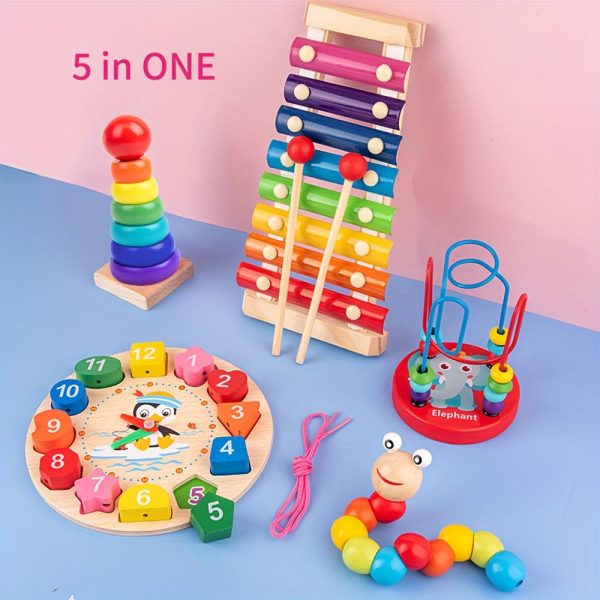 Engage In Educational Toys For Babies And Children: Winding Beads, Building Blocks, Musical Percussion And More, Gifts For Christmas And Halloween, 5 In 1 Children's Toys