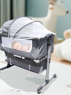 Baby Bed Side Crib Newborn Bassinet Bedside Crib Infant Sleeper Bed Cradle Gray Adjustable Tilting Cradle Bed Portable 80-85cm