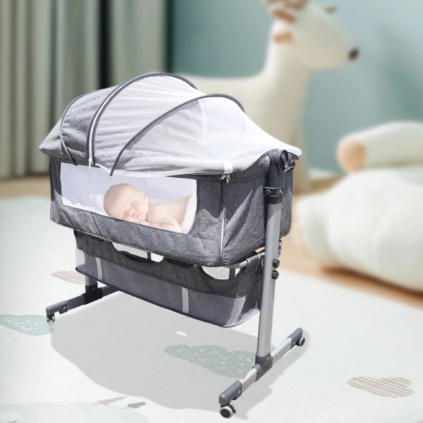 Baby Bed Side Crib Newborn Bassinet Bedside Crib Infant Sleeper Bed Cradle Gray Adjustable Tilting Cradle Bed Portable 80-85cm