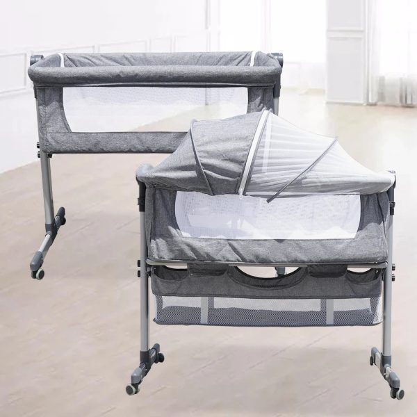 Baby Bed Side Crib Newborn Bassinet Bedside Crib Infant Sleeper Bed Cradle Gray Adjustable Tilting Cradle Bed Portable 80-85cm