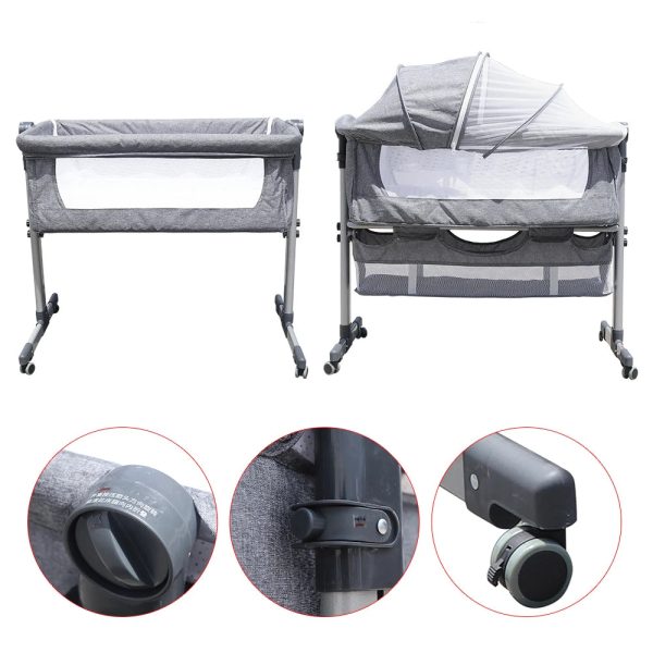 Baby Bed Side Crib Newborn Bassinet Bedside Crib Infant Sleeper Bed Cradle Gray Adjustable Tilting Cradle Bed Portable 80-85cm
