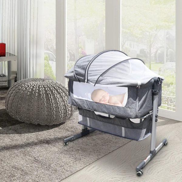 Baby Bed Side Crib Newborn Bassinet Bedside Crib Infant Sleeper Bed Cradle Gray Adjustable Tilting Cradle Bed Portable 80-85cm