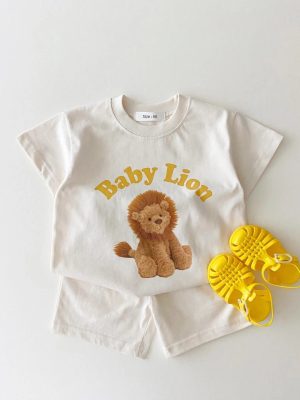 Korea 2022 Summer New Infant Baby Boy Clothes Set Cartoon 3D Bear Printed T shirts Tops+Toddler Girl Breathable Shorts 2pcs Set