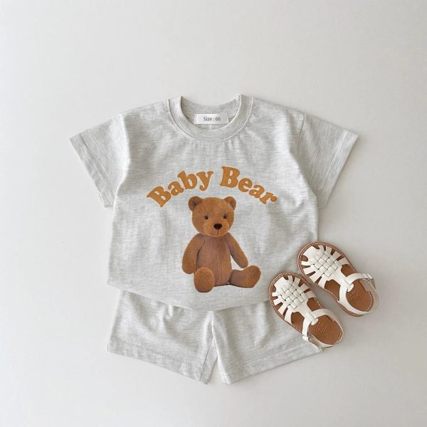 Korea 2022 Summer New Infant Baby Boy Clothes Set Cartoon 3D Bear Printed T shirts Tops+Toddler Girl Breathable Shorts 2pcs Set